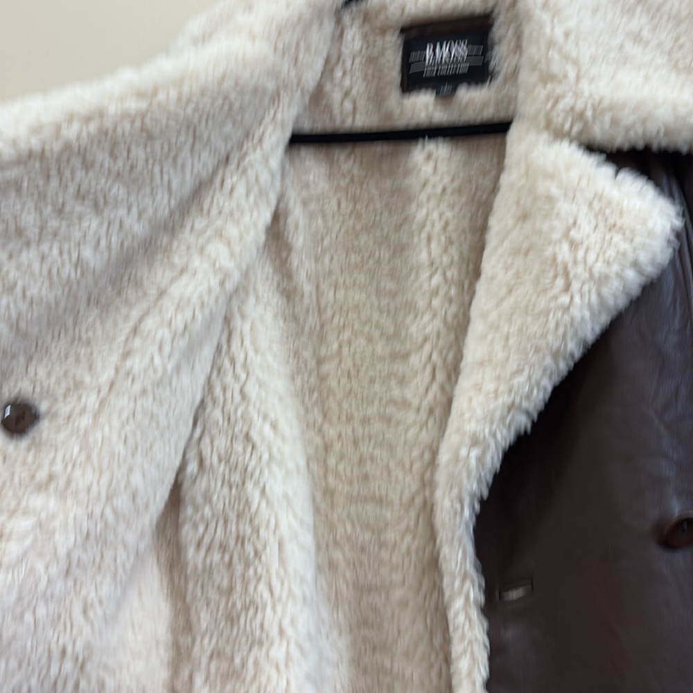 B. Moss women’s L brown genuine leather faux fur Coat - Picture 4 of 8